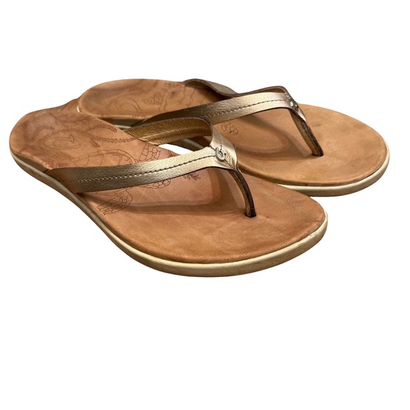 Olukai Honu Women's Sandals Rose Gold Size 9 Leather Flip Flop Non-Marking Soles - Picture 1 of 9